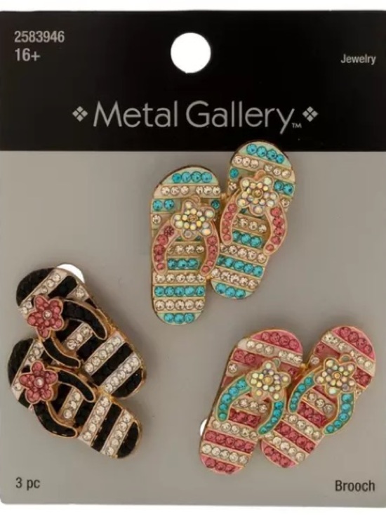 Metal gallery Jewelry - New 3 Gallery Women's Rhinestone Flip Flop Brooch - Multicolor